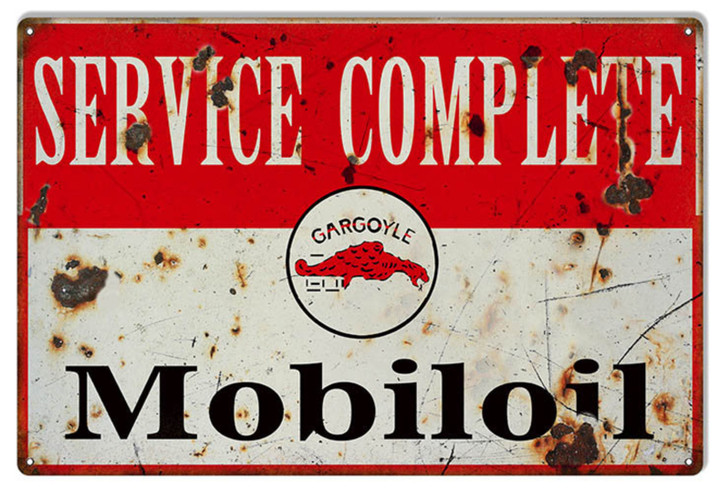 Mobiloil Gargoyle Motor Oil Sign 2 Styles New OR Aged 2 Sizes 22 Gauge Metal Vintage Style Retro Garage Art RG