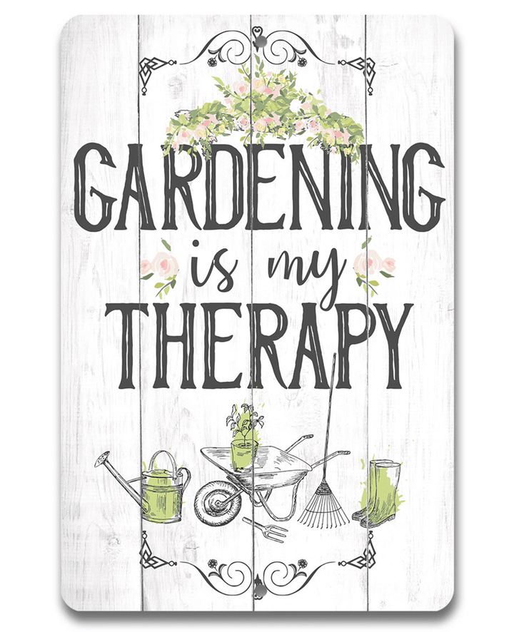 Tin Metal Sign Gardening is Therapy Use Indoor Outdoor Gift to Gardening Enthusiasts