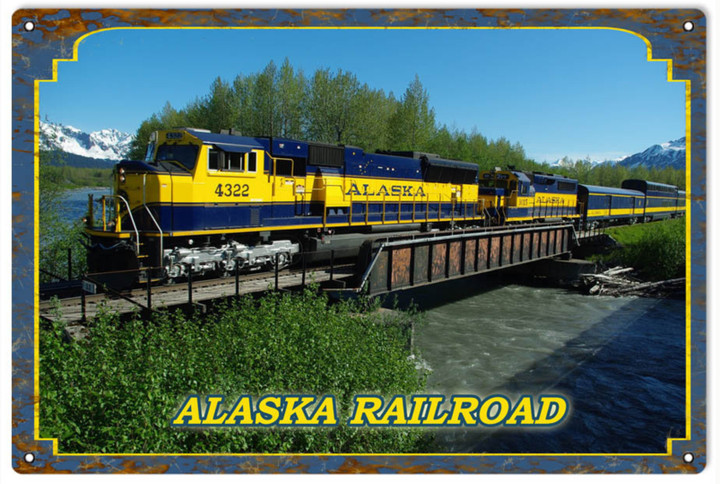 Alaska Railroad Sign Aged Style Aluminum Metal Sign Vintage Style Retro Home Decor Garage Art RG4889
