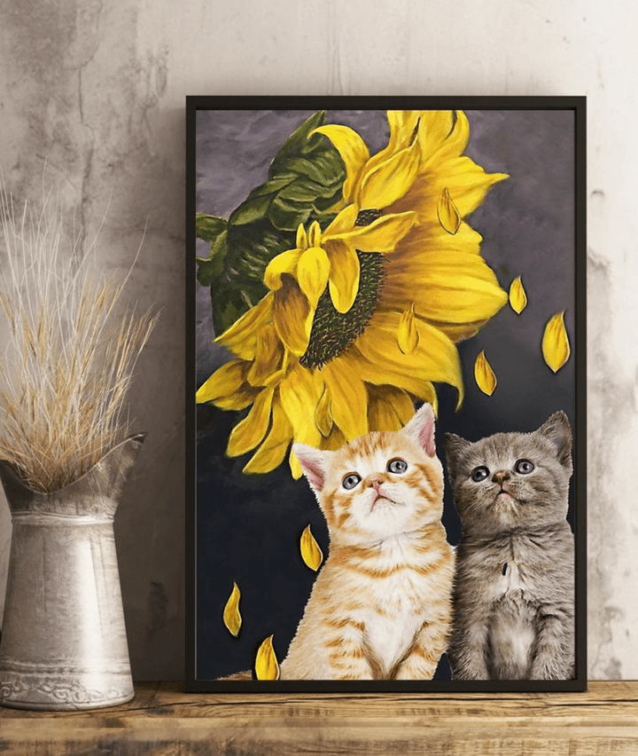 Vintage Style Aluminum Sign Sunflower And Cats