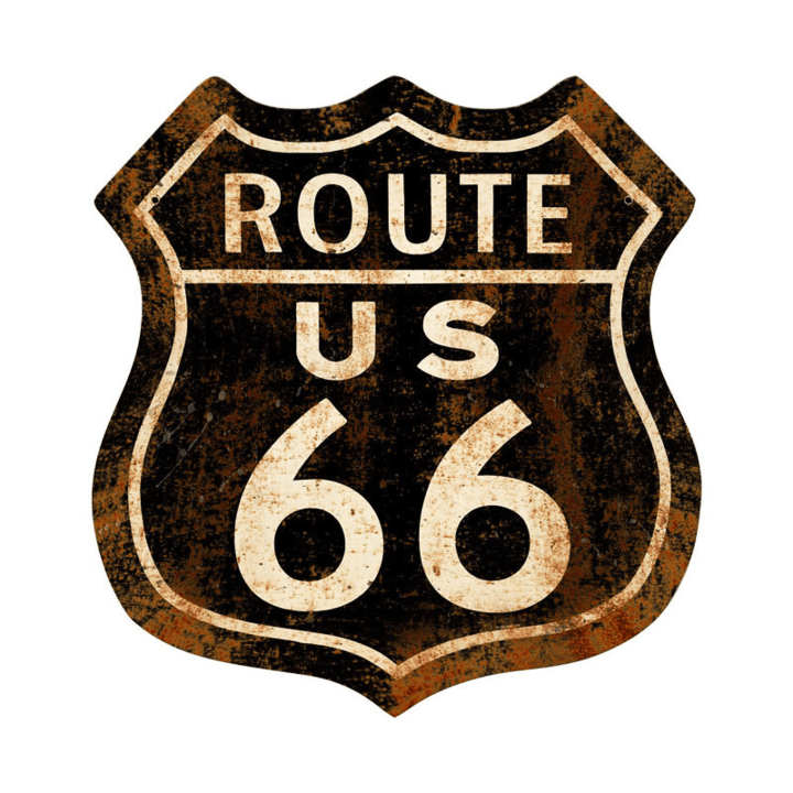 Route 66 Shield Rusty weathered look metal sign american made vintage style man cave game room garage art wall decor