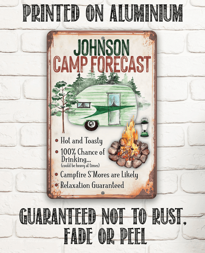Tin Personalized Camp Forecast Metal Sign Use Indoor Outdoor Campsite RV and Cabin Décor