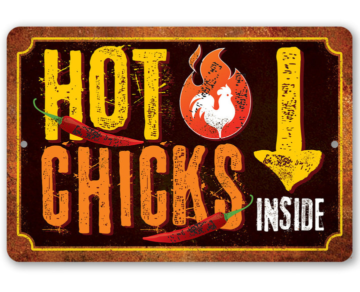 Tin Metal Sign Hot Chicks Use Indoor Outdoor Cute and Funny Chicken Farm