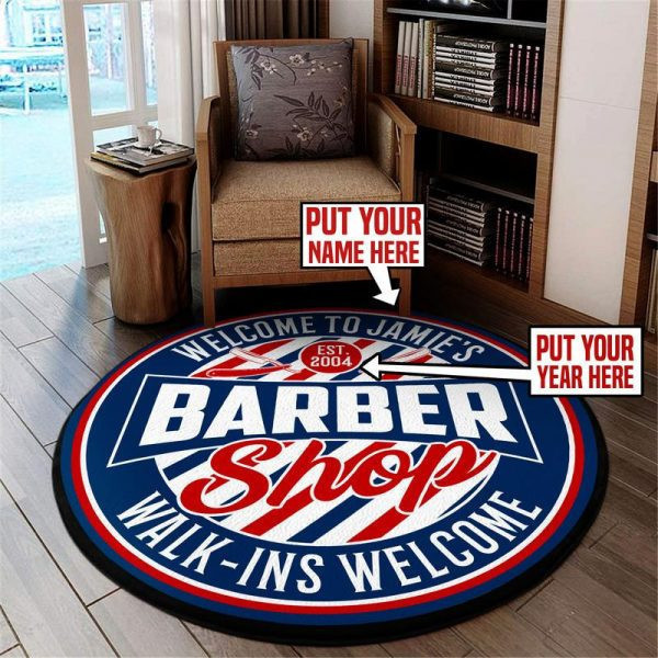 Personalized Barber Shop Round Mat Round Floor Mat Room Rugs Carpet Outdoor Rug Washable Rugs L (40In)