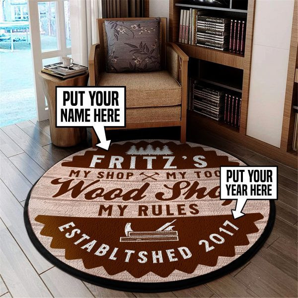 Personalized Woodshop Round Mat Round Floor Mat Room Rugs Carpet Outdoor Rug Washable Rugs L (40In)