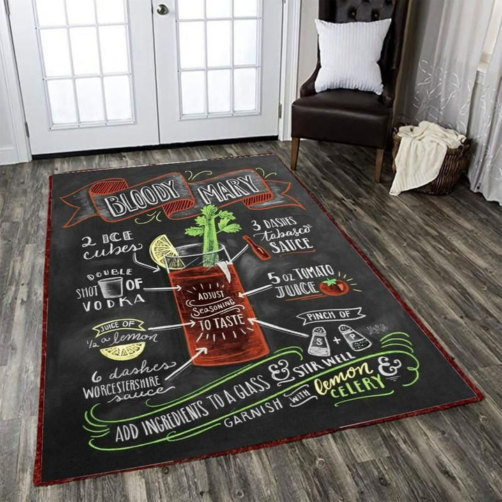 Cocktail Recipe Bloody Mary Vintage Retro Area Rug Carpet  Small (3x5ft)