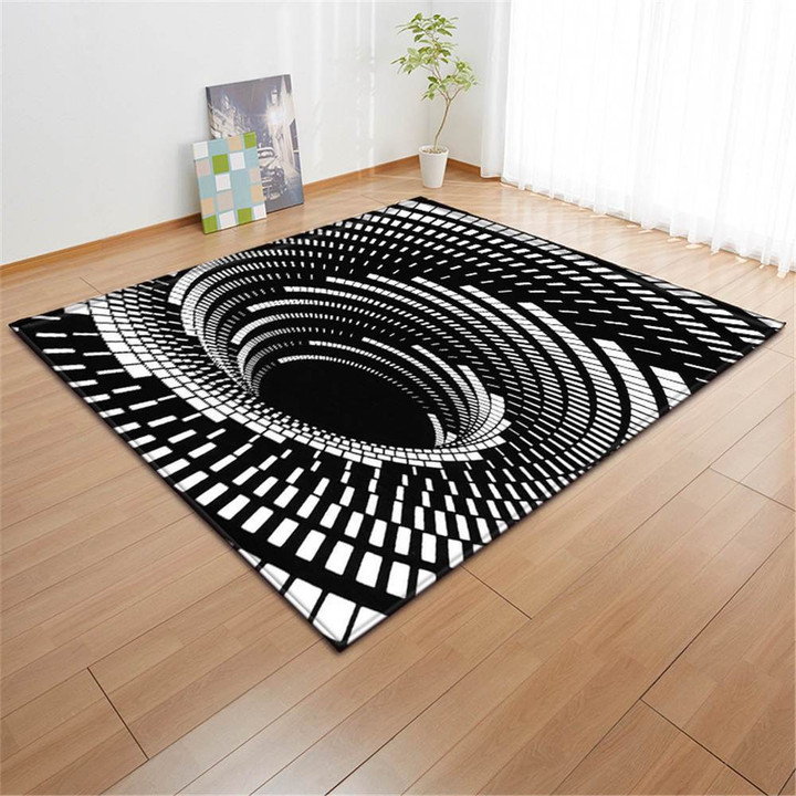 3D Black And White Geometric Swirl Area Rug Home Decor