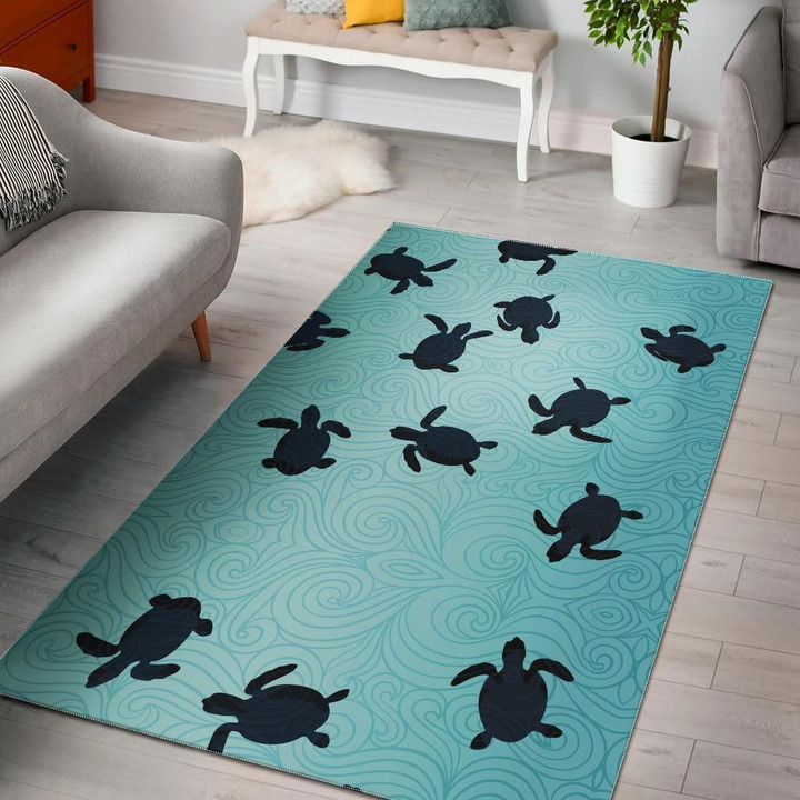 Sea Turtle With Blue Ocean Background Area Rug Home Decor