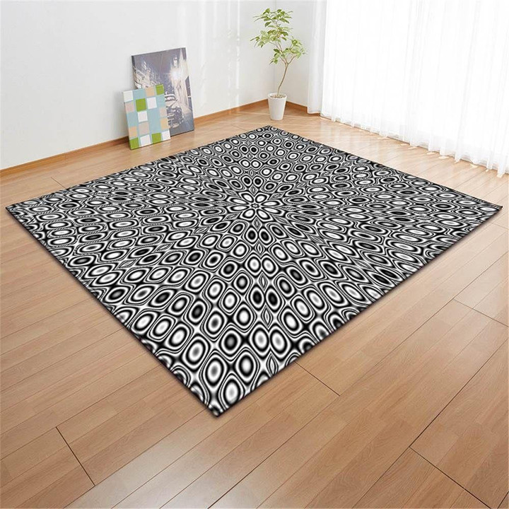 3D Black White Geometric Swirl Printed Area Rug Floor Mat