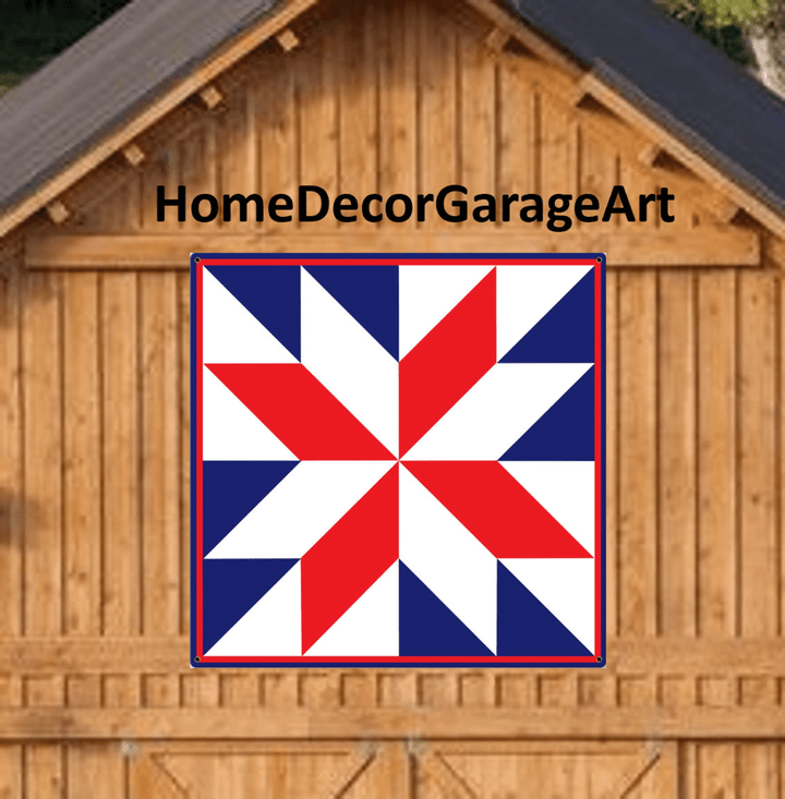 Barn Quilt Patriotic LaMoyne Star Red White & Blue Metal Sign with UV Protection 6 Sizes Amish country home decor garage art