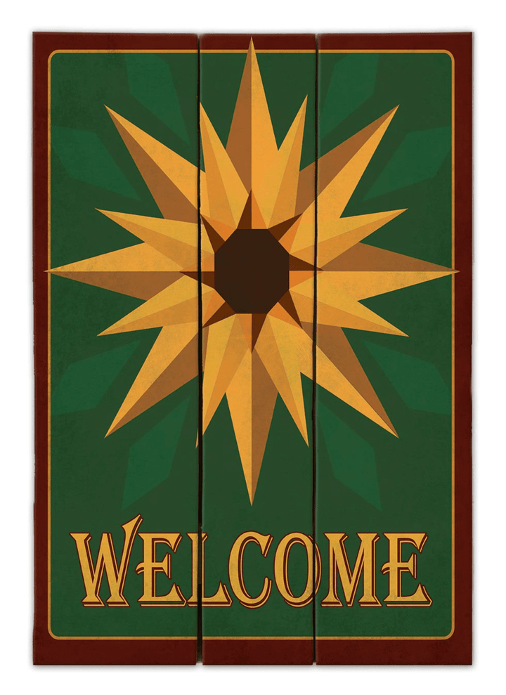 Barn Quilt Welcome Wood Sign Sunflower Design 14 x 20 inches Amish Dutch Country home decor wall art