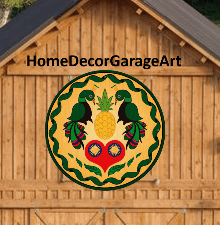 Pennsylvania Dutch Peacocks & Heart Hex Round Barn Sign Metal UV Protection 6 Sizes country home decor garage art