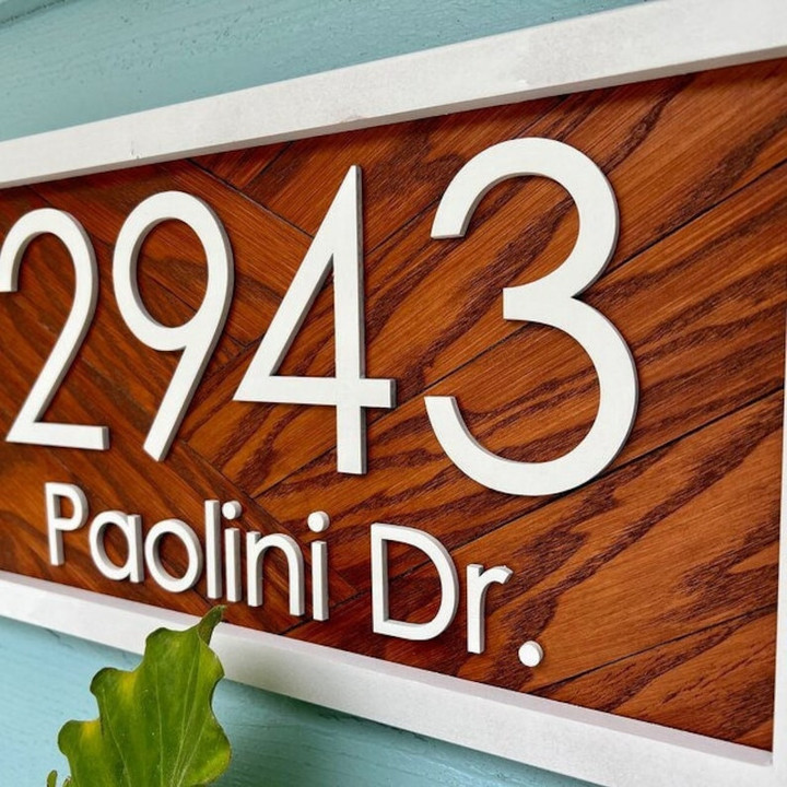 Horizontal House Numbers Sign, Custom Sign Outdoor, Wood Horizontal Address Plaque