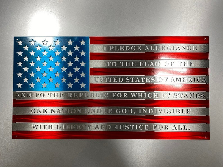 Pledge Of Allegiance Metal Flag, American Flag, Metal Flag, Tattered Flag, Battle Worn Flag, Second Amendment Flag