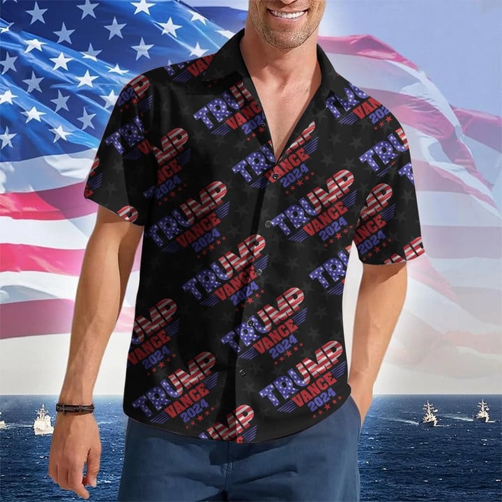 Trump Vance 2024 Hawaiian Shirt Pro Trump Button Up Shirt Mens MAGA Merch Gifts For Husband