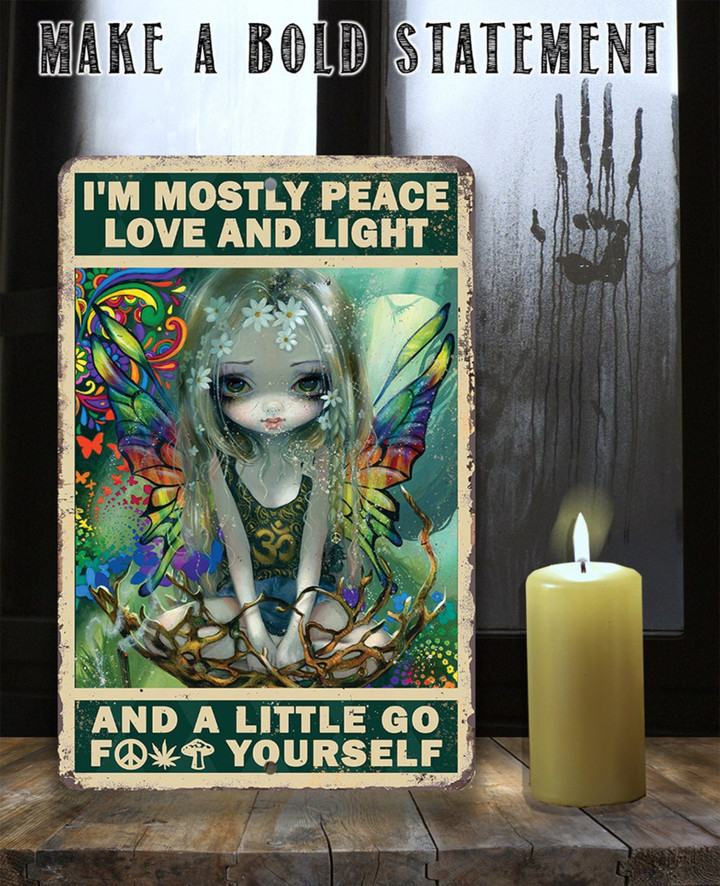 Strangeling Tin Gothic Metal Sign Im Mostly Peace Love And Light Durable Indoor Outdoor Great Wicca Wiccan Witch Occult Magic