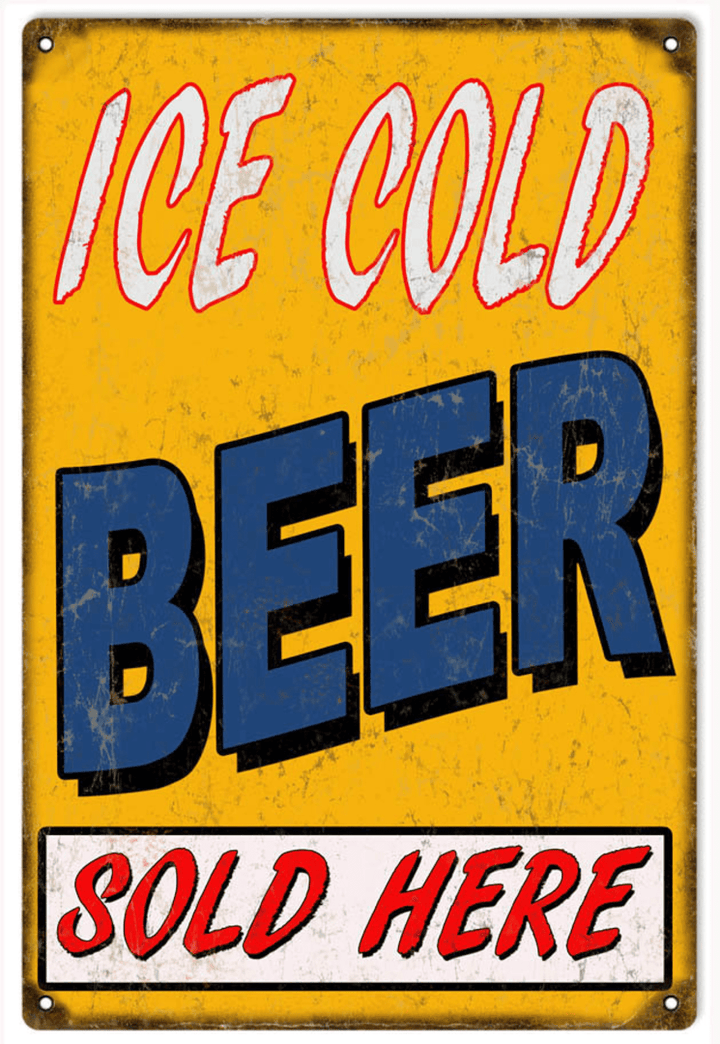 Cold Beer Sold Here Metal Sign Vintage Style Bar Man Cave Retro Country Advertising Art Wall Decor