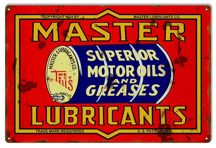Master Lubricants Motor Oi Gas Station Sign Vintage Aged Style - Gauge Aluminum Metal Vintage Style Garage Art