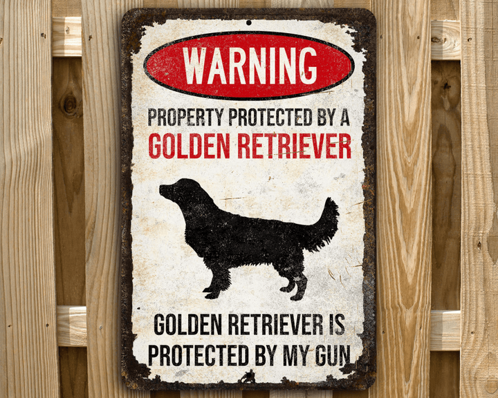 Golden Retriever Sign - Beware Of Dog Aluminum Sign - Funny Retriever Decor - Dog Lovers Gift
