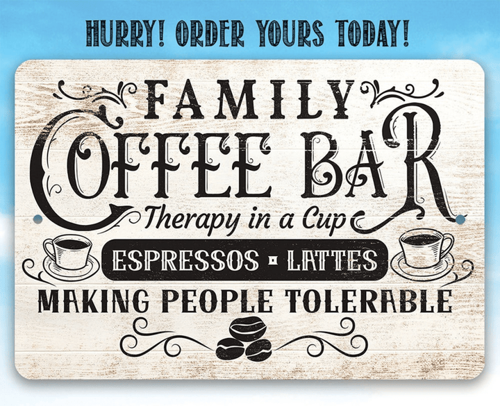 Family Coffee Bar Therapy In A Cup Coffee Station Decor Or Cafe Accessories Art Aluminum Tin Awesome Metal Poster