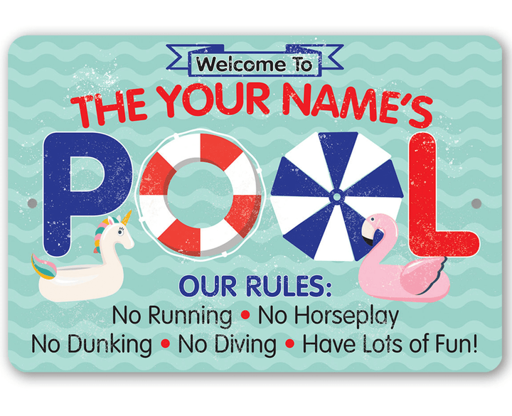Personalized Pool Rules Metal Sign 8&Quot;X 12&Quot; - Use Indoor Outdoor Great Swimming Poolside Decor