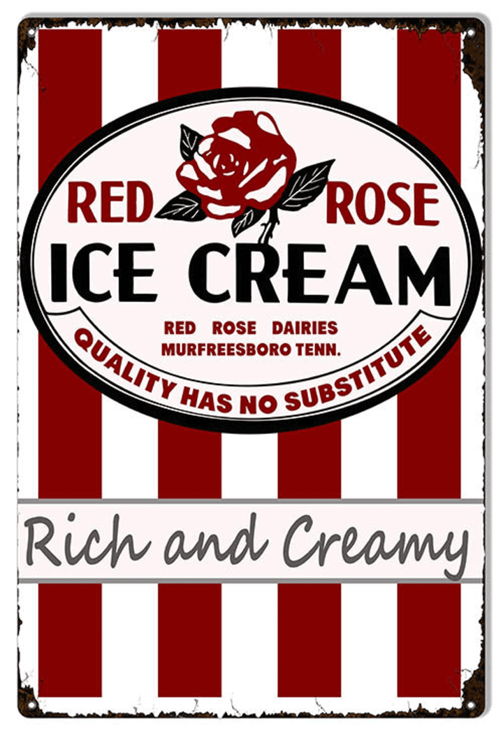 Red Rose Ice Cream Metal Sign Vintage Style Retro Country Advertising Art Wall Decor