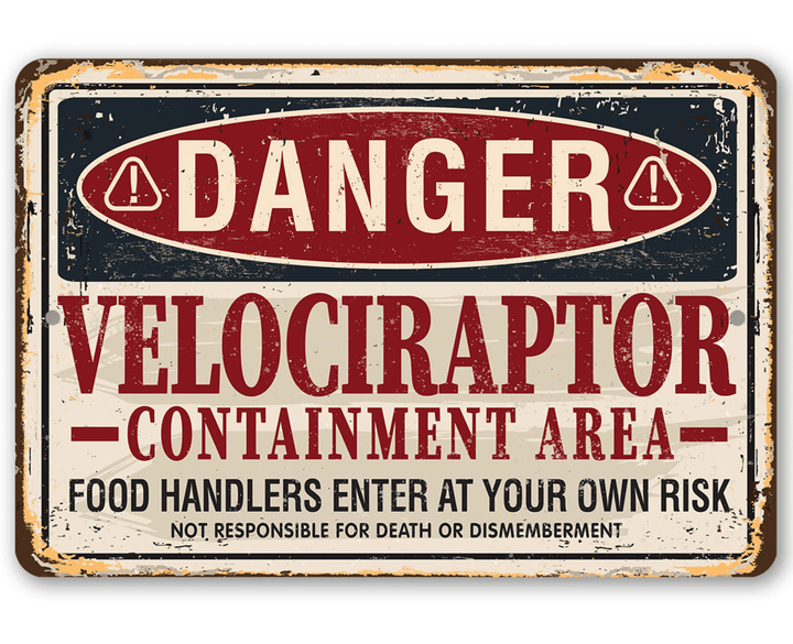 Tin Metal Sign Danger Velociraptor Use Indoor Outdoor Funny Bedroom