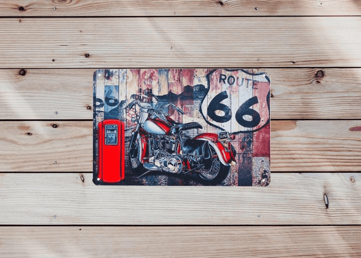 Vintage Metal Sign - Route 66 Garage Motorcycle Poster - Cafe Pub Wall Hanging - Wall Tinplate Retro Garage Plaque