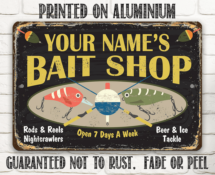 Personalized Metal Sign Bait Shop Tin Use Indoor Outdoor Great Gift & Decor