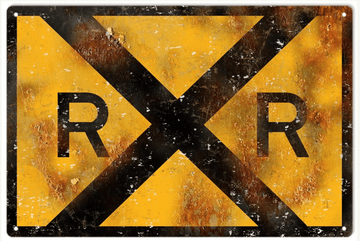 Railroad Crossing Sign Aged Style Aluminum Metal Sign Vintage Style Retro Garage Art 1390