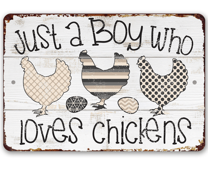 Just A Boy Who Loves Chickens Aluminum Tin Awesome Metal Poster