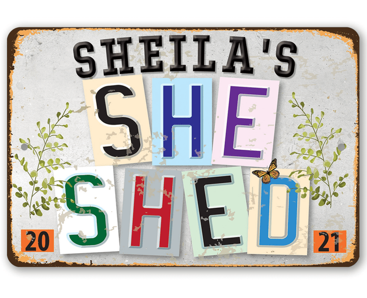 Tin Personalized She Shed Est. Date Sign Use Indoor Outdoor For Woman Cave