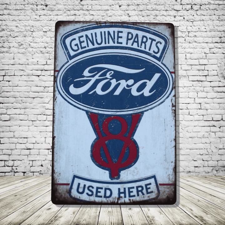 Ford Genuine Parts Vintage Antique Style Collectible Tin Sign Metal Wall Decor Garage Man Cave Game Room Bar