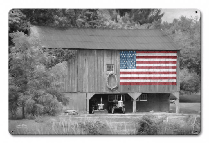 Barn Flag Us Flag Satin Metal Sign Vintage Style Country Home Decor Wall Art Lane