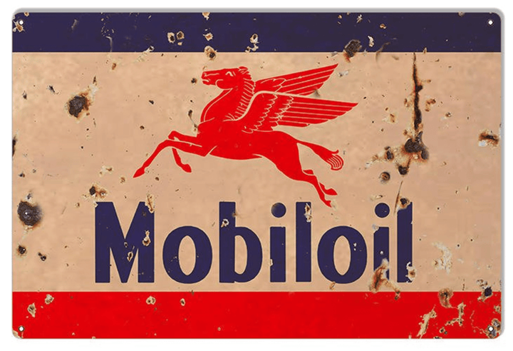 Mobiloil Mobil Oil Pegasus Metal Sign - New Or Aged Vintage Style Retro Garage Art