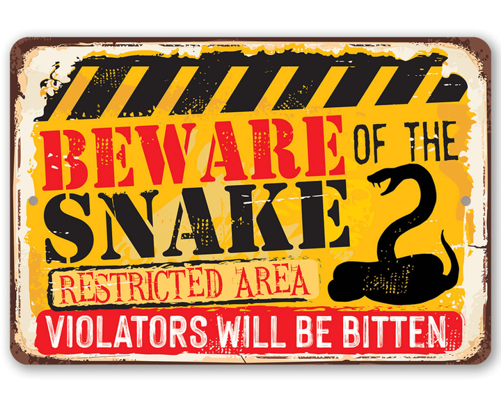 Tin Beware Snake Metal Sign Indoor Outdoor Funny Yard Decor