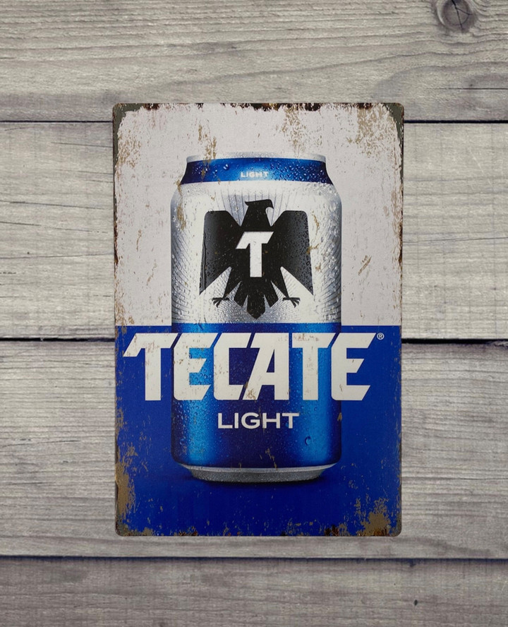 Tecate Light Beer Vintage Antique Collectible Tin Sign Metal Wall Decor Garage Man Cave Game Room Bar