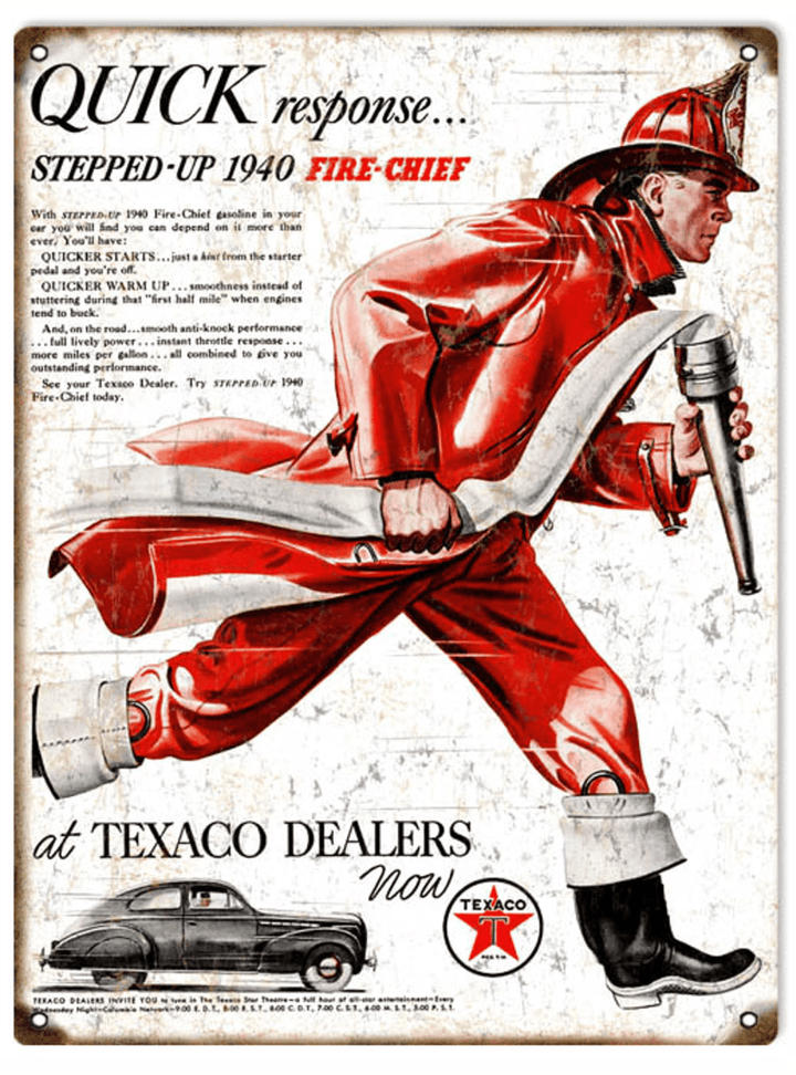 Texaco Fire Chief Metal Sign - Vintage Style Retro Garage Art