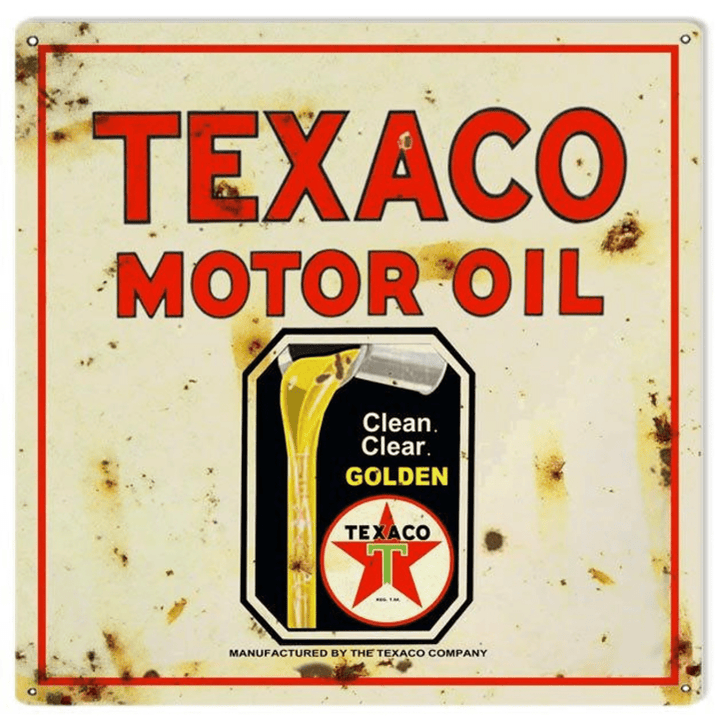 Texaco Golden Motor Oil Sign Aged Style - Gauge Metal Vintage Style Retro Garage Art