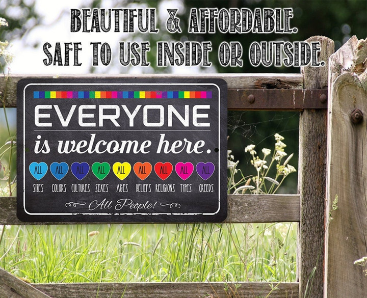 Welcome Everyone Rainbow Aluminum Tin Awesome Metal Poster