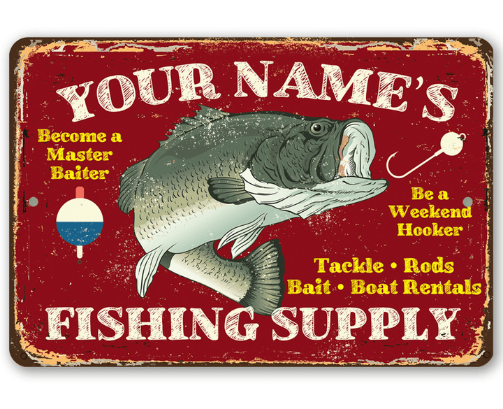 Tin Personalized Fishing Supply Metal Sign Indoor Outdoor Bait Shop Decor Fisherman Gift