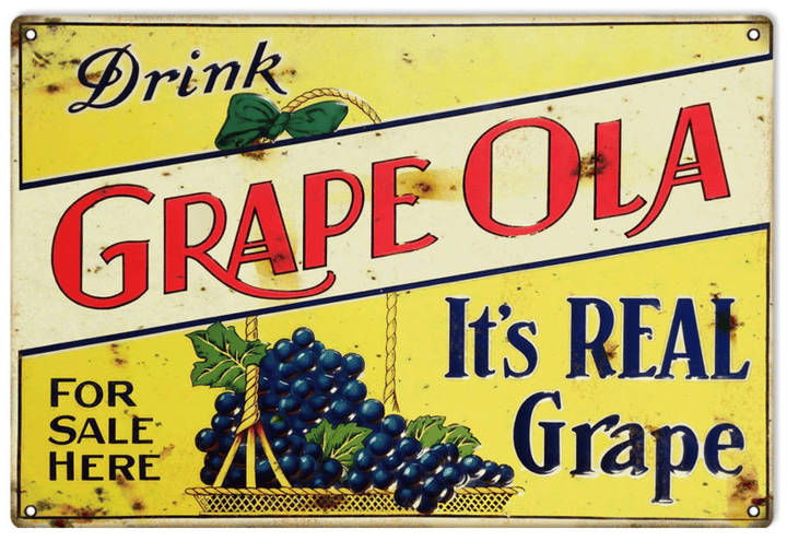 Grape Ola Metal Sign Vintage Style Retro Country Advertising Art Wall Decor
