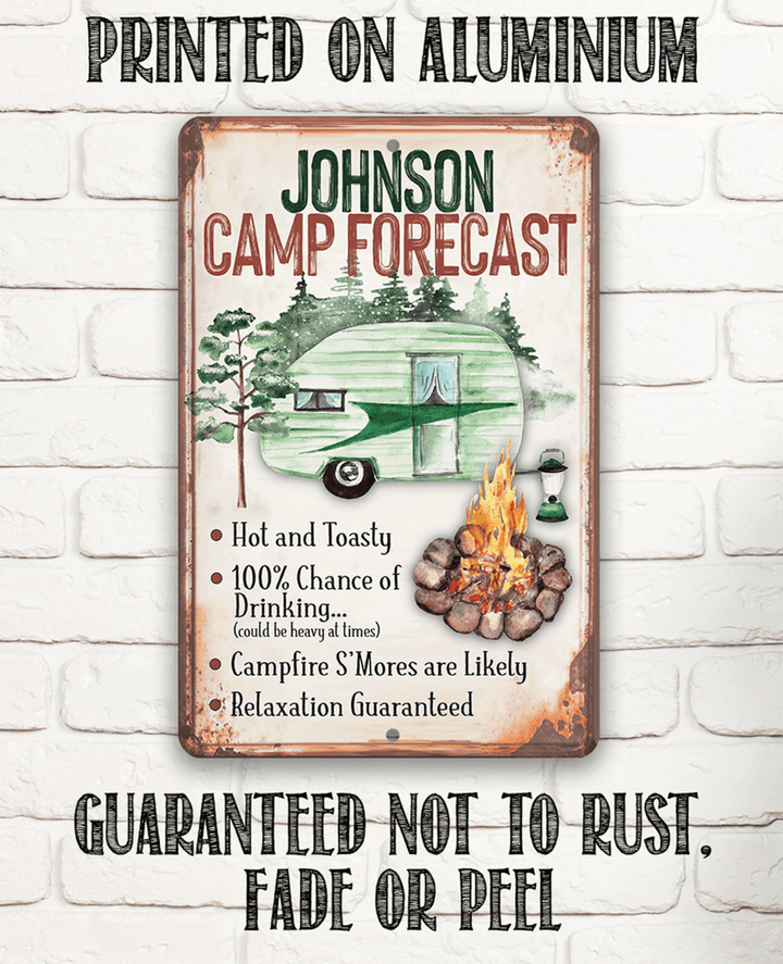 Tin Personalized Camp Forecast Metal Sign Use Indoor Outdoor Campsite Rv And Cabin Decor