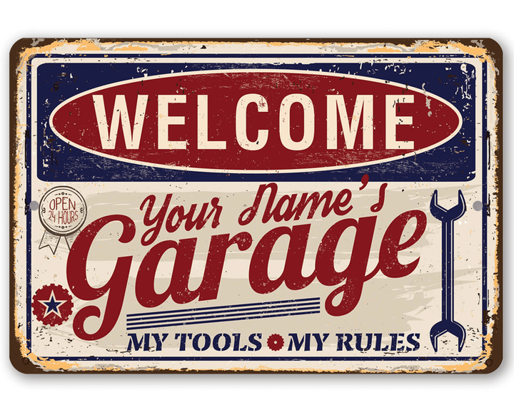 Tin Personalized Garage Metal Sign Use Indoor Outdoor Great Auto Shop Decor