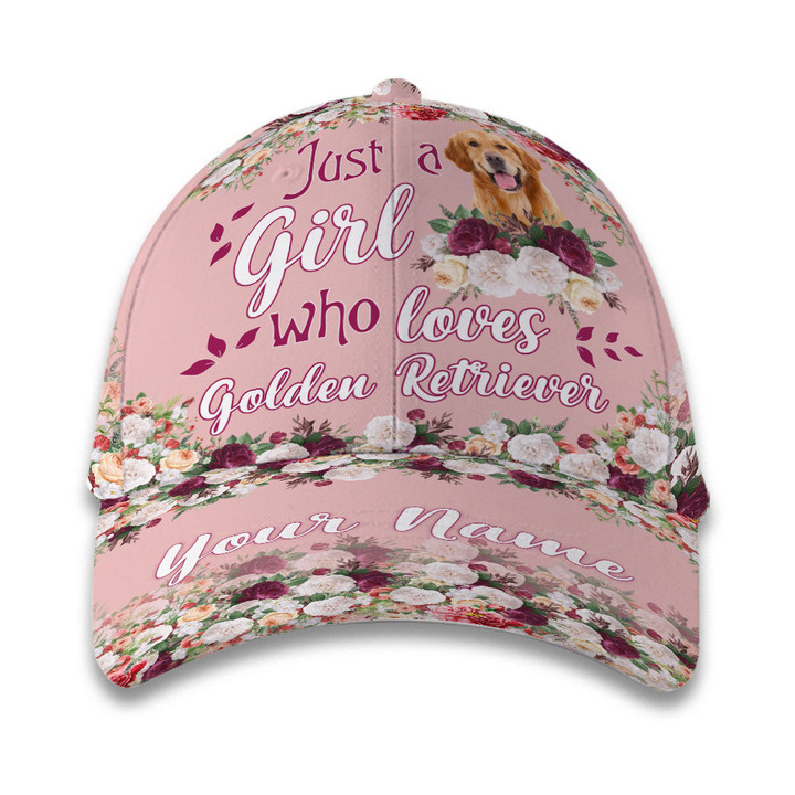 Personalized Custom Name Girl Loves Golden Retriever Flowers Hat Classic Cap