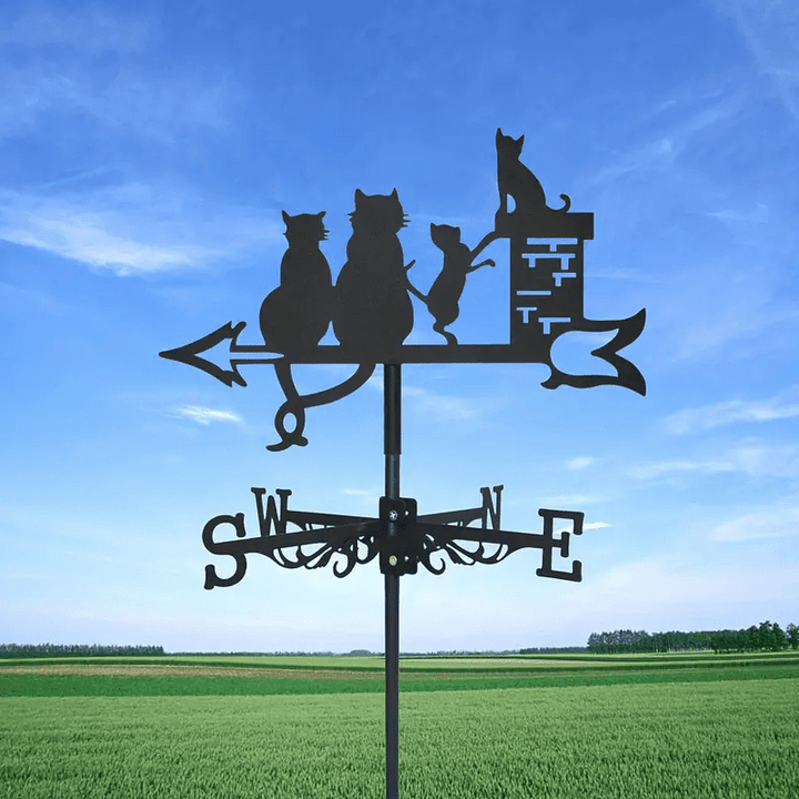 Cat Weathervane, Metal Silhouette Wind Spinner, Wind Direction Indicator