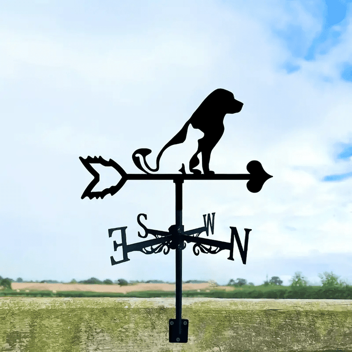 Funny Cat And Dog Weather Vane, Metal Silhouette Wind Direction Indicator
