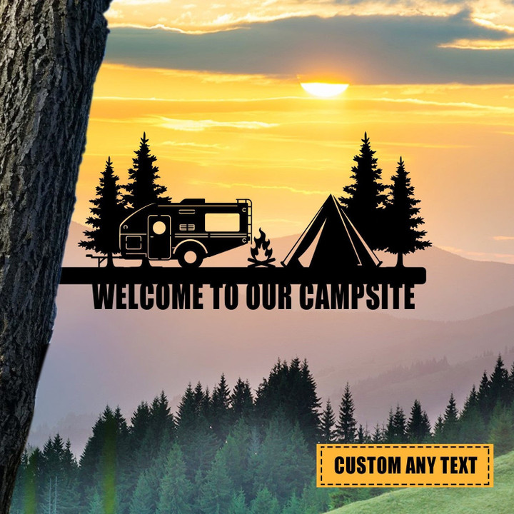Custom Camper Camping Metal Tree Stake, Steel Wildlife Art Laser Cut Metal Signs 12x12IN