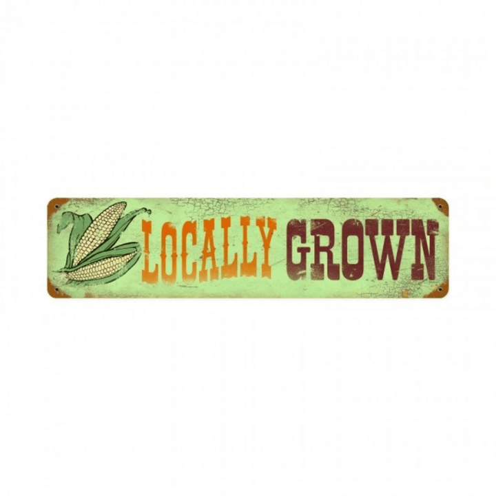Locally Grown Produce Metal Art Sign Heavy Gauge Powder Coated Vintage Style Advertising Sign Rustic Country Home Wall Decor