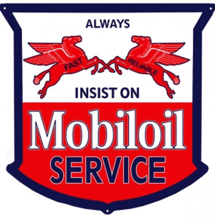 Mobiloil Service Pegasus Sign - Aged Or New Style Metal Sign Vintage Style Retro Garage Art